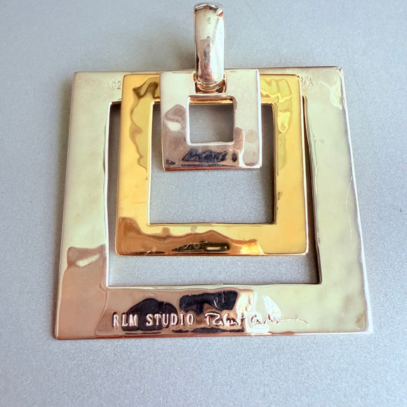 Modernist Robert Lee Morris RLM Nesting Cubes Enhancer Pendant Sterling & Brass - Picture 1 of 12